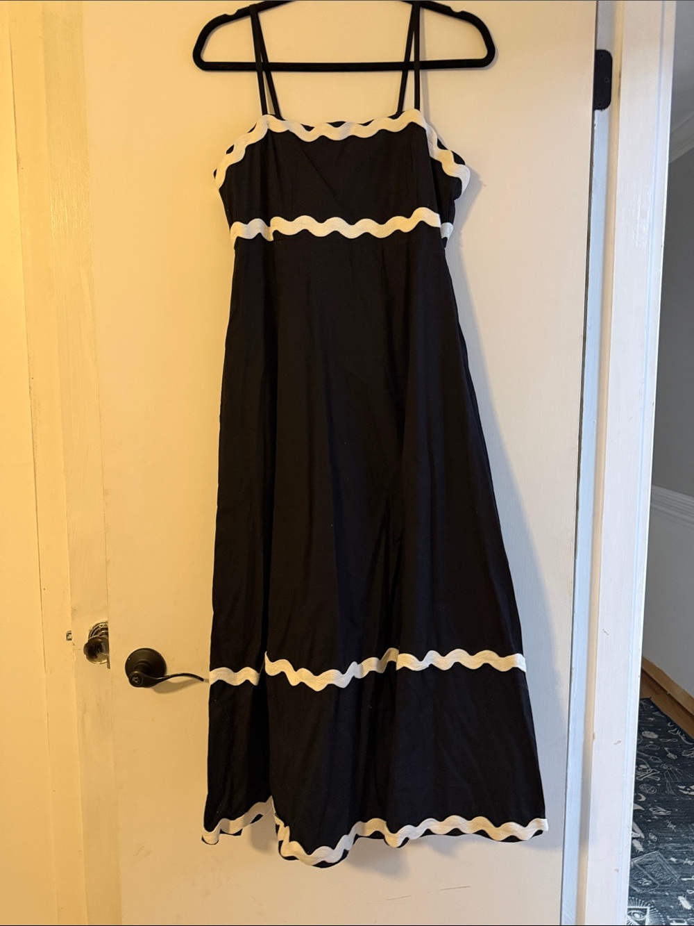 Black Maxi Dress with White Scalloped Trim